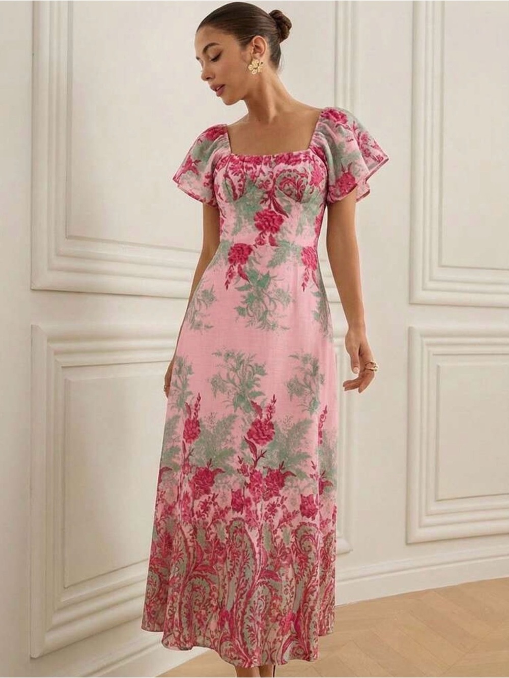 Size 12 Floral Pink Square-Neck Maxi Dress - Picture 3 of 10